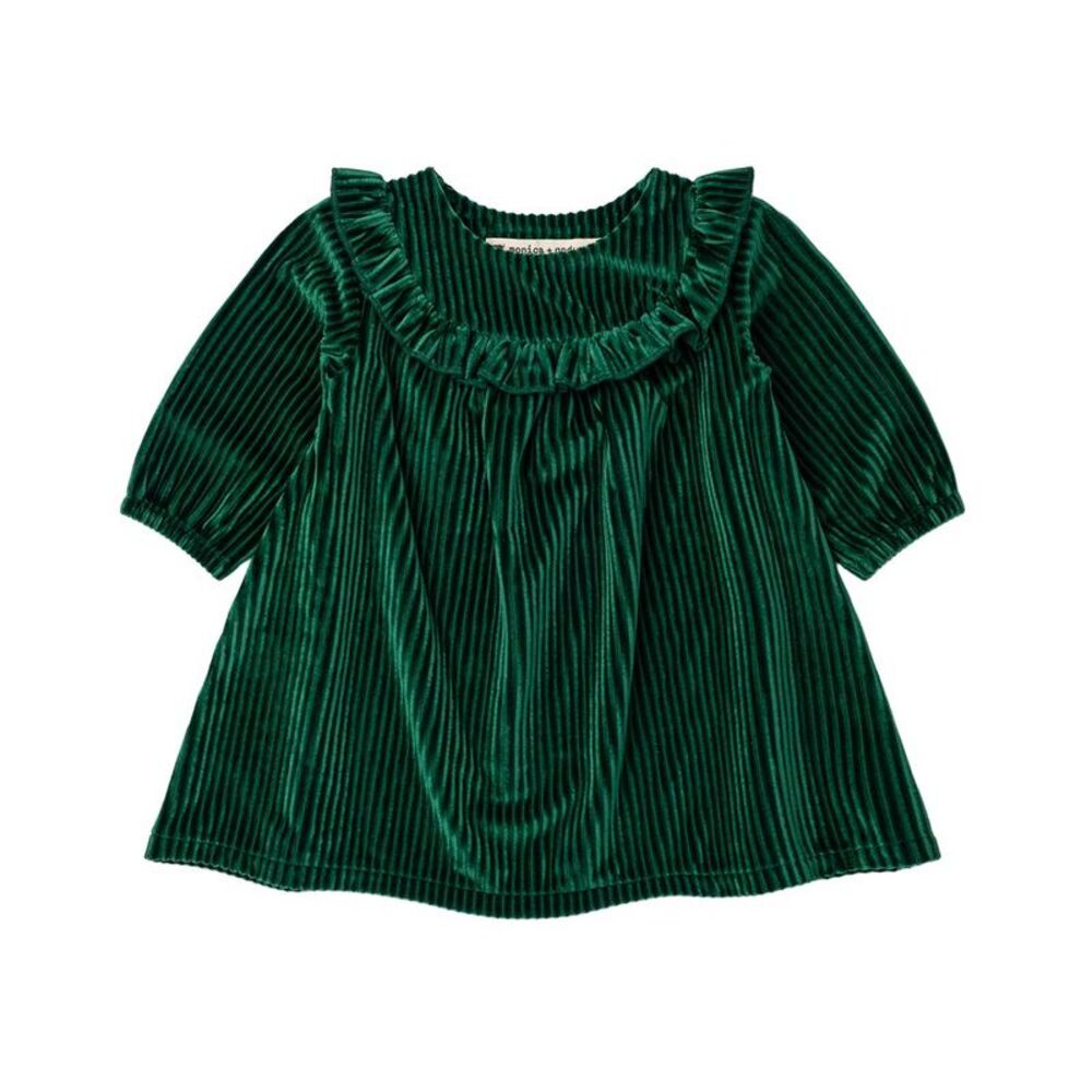 Monica + Andy Girls Ribbed Velour Bib Dress, Green